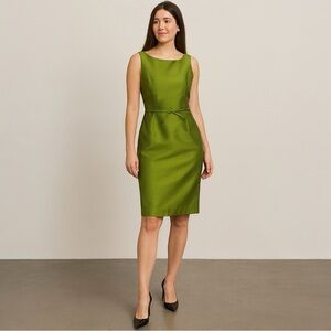 Vintage Talbots Petite 2 Chartreuse Silk Blend Sleeveless Sheath Dress Holiday